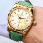 Perfect Replica Rolex Oyster Perpetual Day Date 36mm Leather Watch 118138- Champage Dial Automatic